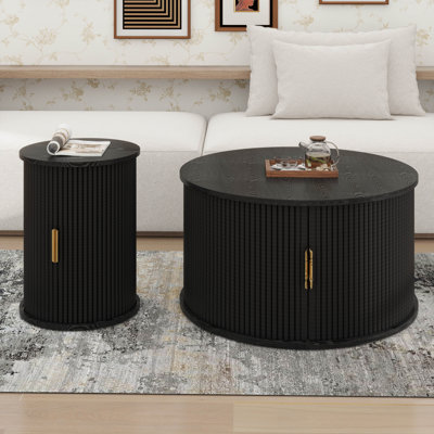 Round Coffee Table Set Of 2, Mid Century Coffee Table With Sliding Tambour Door by George Oliver