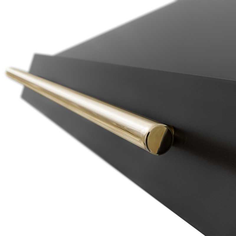 ZLINE 36 in. Black Stainless Steel Range Hood with Handle, Polished Gold
