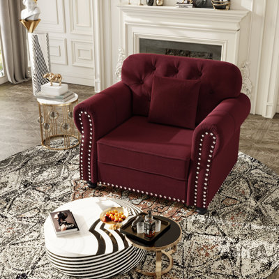 Fauteuil de lecture 41,3 po en velours rembourré Chesterfield