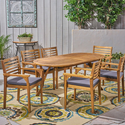 Tinnin 7 Piece Dining Set with Cushions by Beachcrest Home