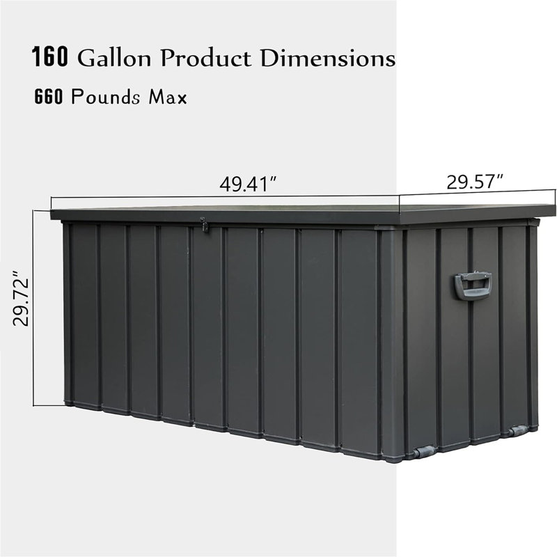160 Gallon Outdoor Storage Deck Box Waterproof, Dark Gray