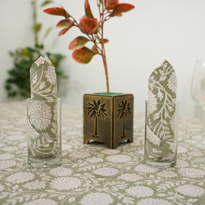 Fabdivine 18X18 Inch Vintage Block Print Table Napkin, (Rajat, Green) Duck Cnvas {Set of 8}