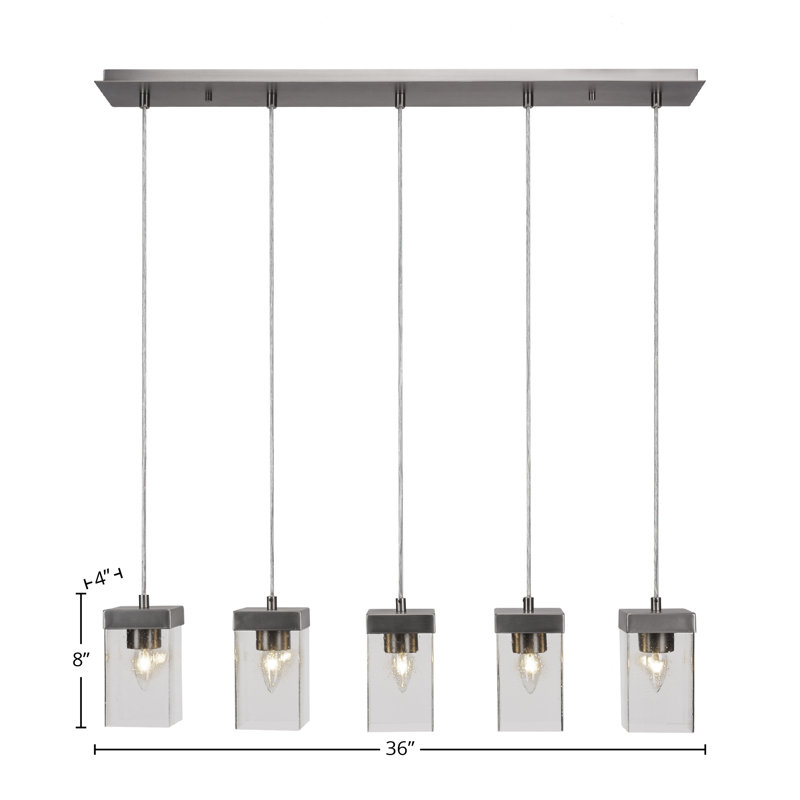 Luminaire suspendu linéaire 5 lumières Nouvelle, Clair, Graphite