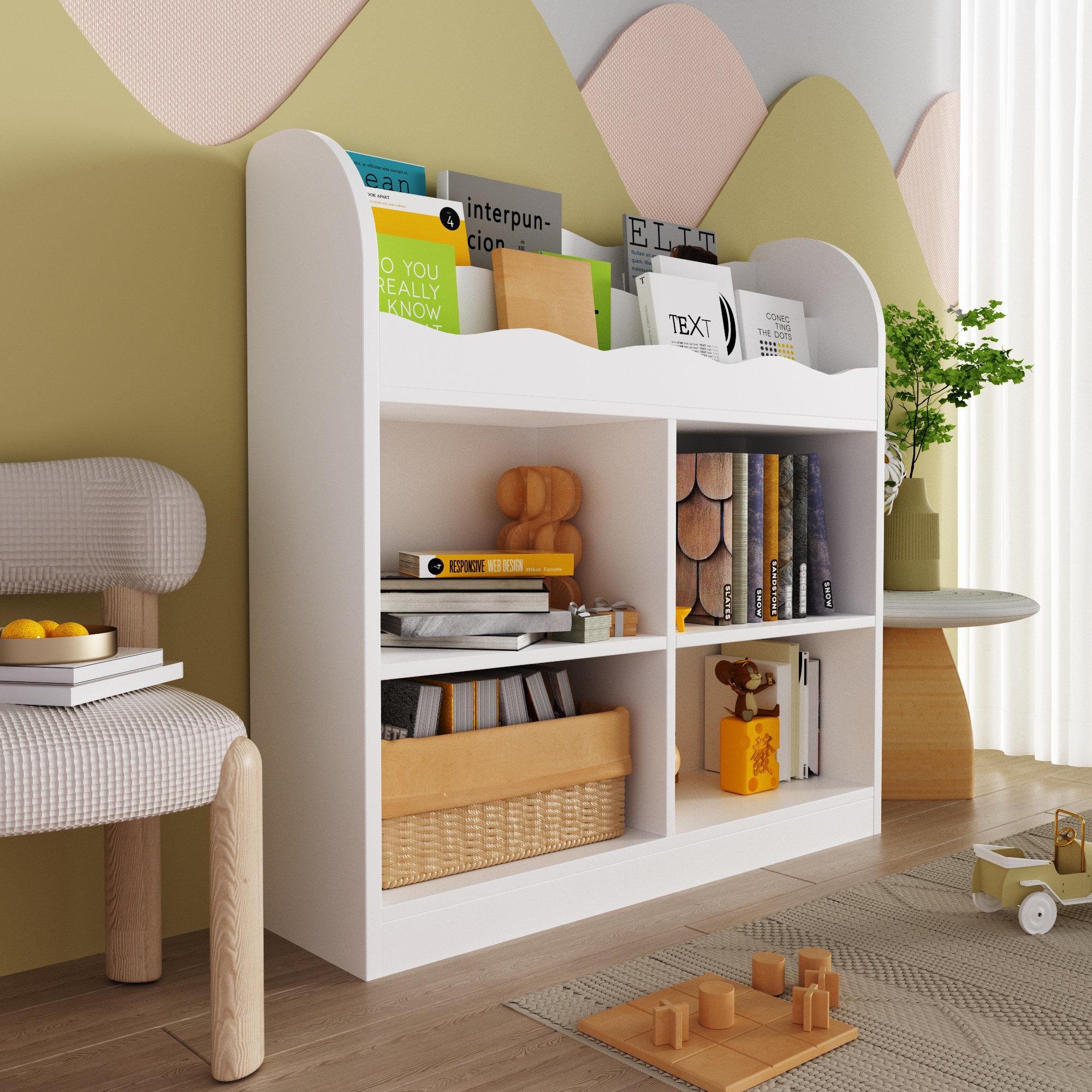 Harriet Bee Black Kids Bookshelf, Toy Storage Organizer With Book