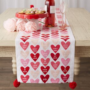 Valentines Day Table Runners 13x70inch, Pink, Cotton Linen Table Runner  Cloth Dresser Scarves, Valentines Table Decorations for