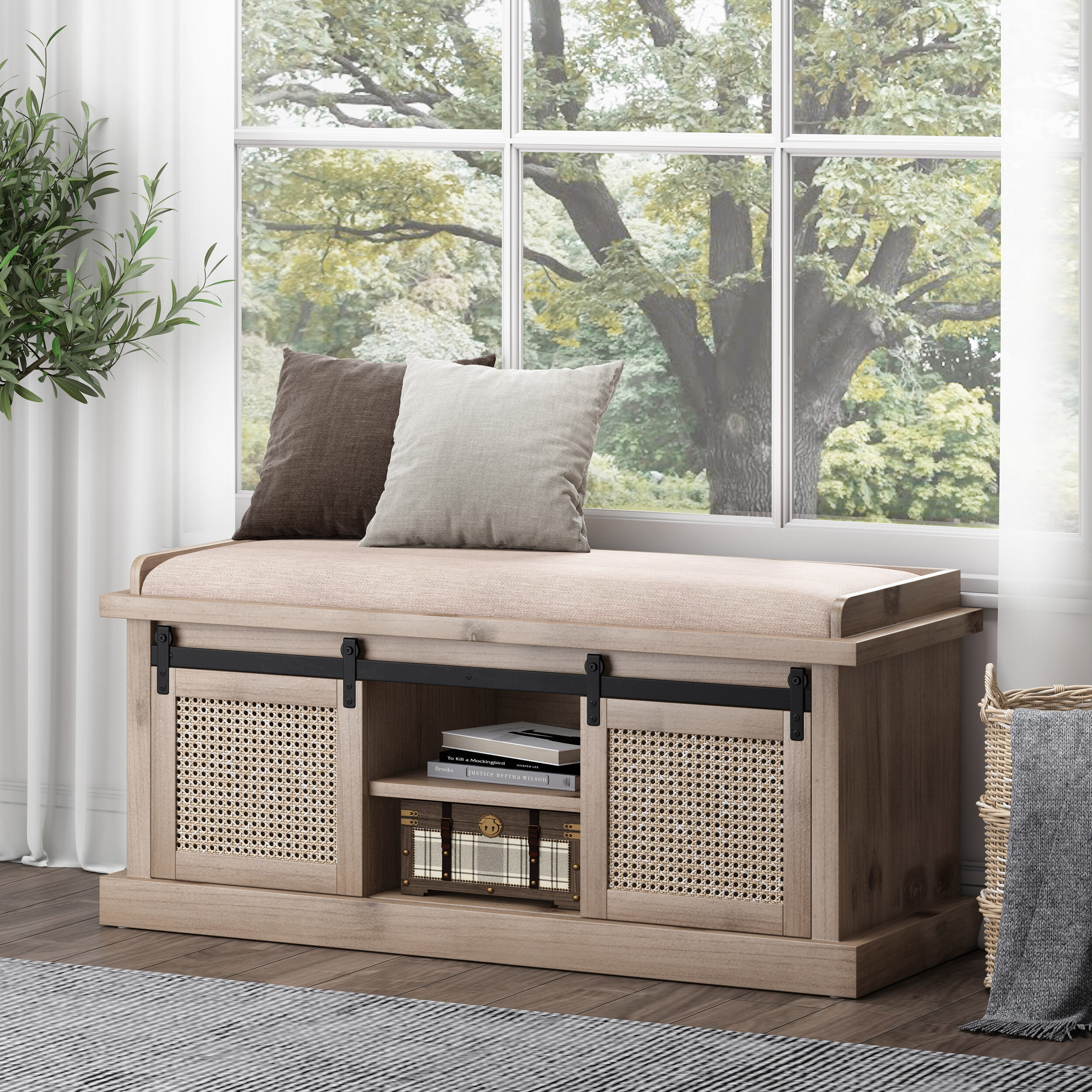 Gracie Oaks Shelves/Cabinet Storage Bench & Reviews | Wayfair