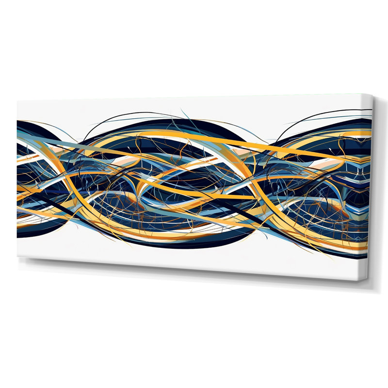 Helix expression abstraite jaune et bleu, Toile tendue, H 28 po x l 60 po x P 1,5 po