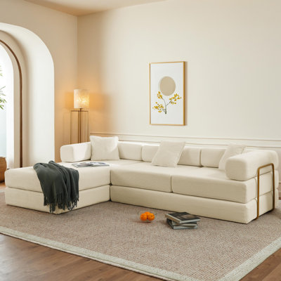 Modular Corduroy Reversible Sectional Sofa - 5-in-1 Convertible Sleeper, No-Assembly Grand King Bed by Mercer41
