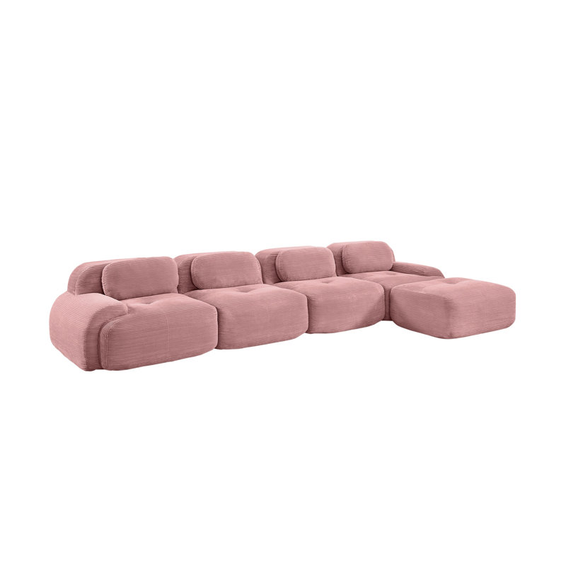 Canapé modulaire en L Corduroy, Velours côtelé rose, H 27,5 po x l 151,9 po x P 40,5 po