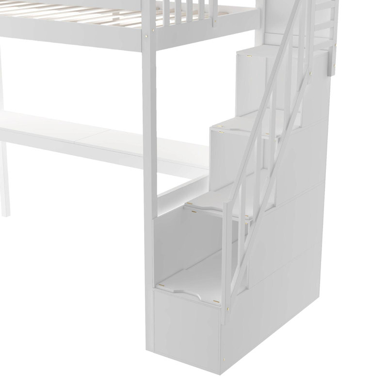 Lit mezzanine simple avec escalier et bureau intégré, Blanc