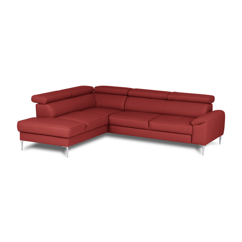 Camden Real Leather Corner Sofa with Pull-Out Bed, Storage & Adjustable Headrests, Red, Left Hand Facing