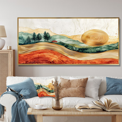 Grange rouge audacieuse dans un paysage de ferme en automne I - art mural de grange