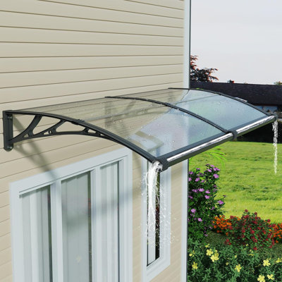 Window Door Awnings Exterior 32x60in (DxW)  UV/Rain/Snow Proof Canopy for Outside with Large Drainage Grooves Bracket for Window/Patio/Porch