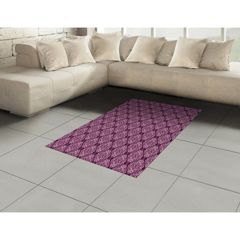 Tapis décoratif à longues fibres en polyester à haute densité de couleur prune rose, Rectangle— 4 pi x 5 pi 8 po
