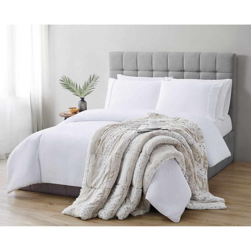 Oversized Snow Leopard Faux Fur Reversible Throw Blanket
