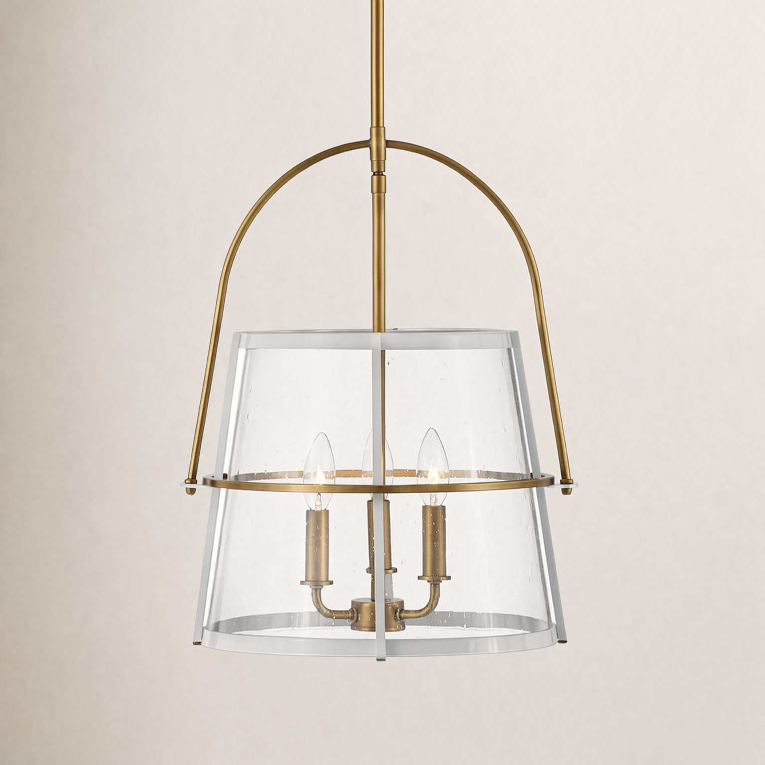 Eralia 3 Light Glass Dimmable Pendant, Heritage Brass/Polished White