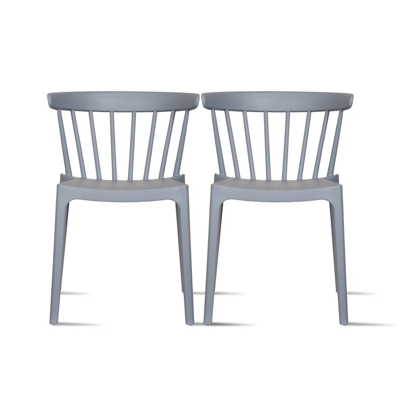 Ensemble de 2 chaises de patio empilables, ensemble de salle à manger à dossier bas et à lattes, Gris