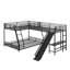 Lit superposé simple au-dessus de double en L avec lit mezzanine simple, bureau intégré et glissade