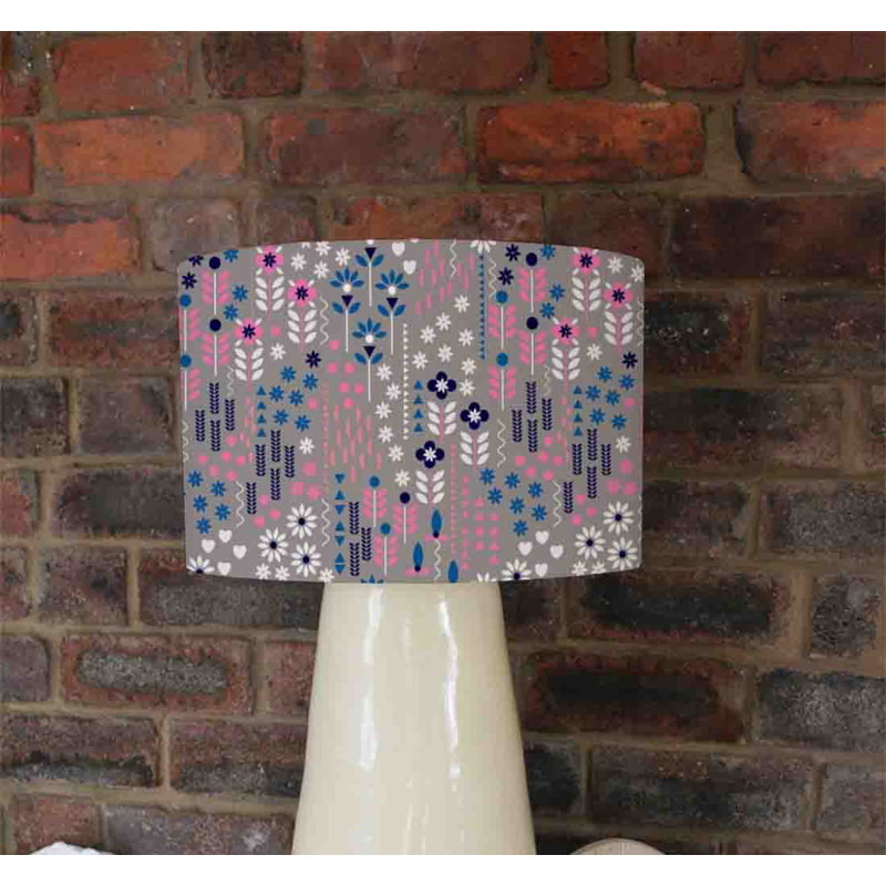 Drum Cotton Lamp Shade ( Uno ), 25cm H x 40cm W x 40cm D, Grey/Pink/Blue