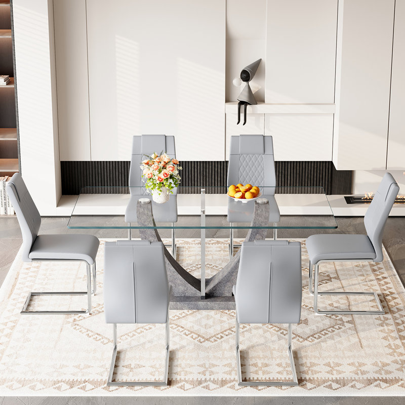 Ensemble de table de salle à manger moderne, table de salle à manger rectangulaire avec chaises, 7 pièces : table, 6 chaises