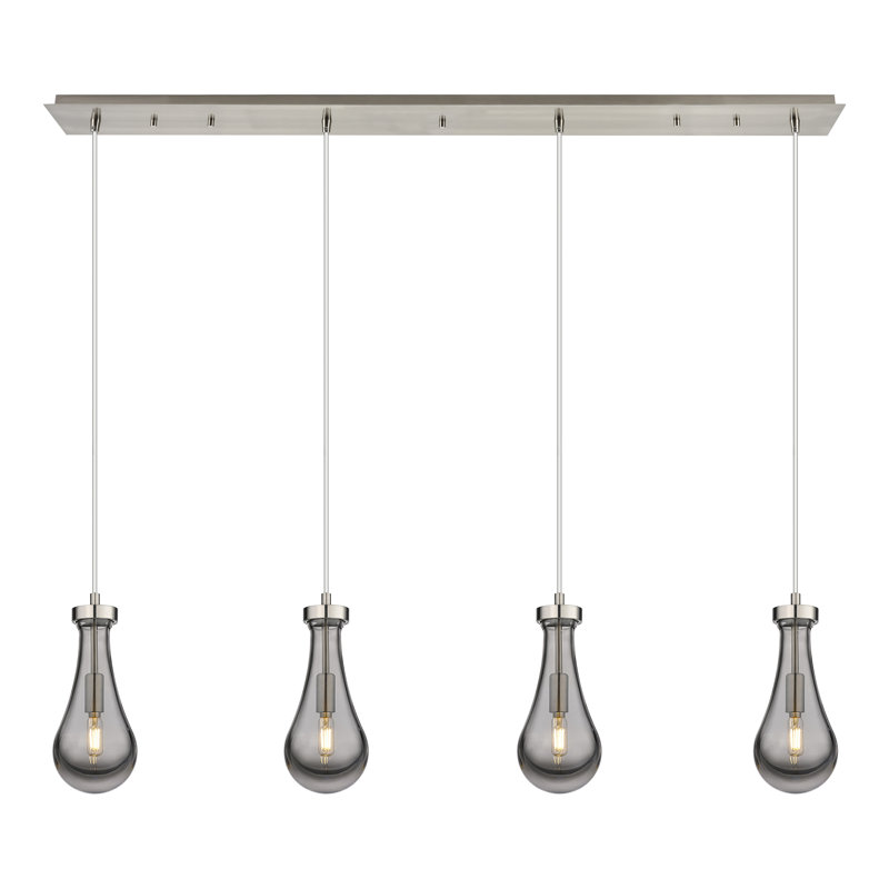 Luminaire suspendu grappe 4 lumières Halcott, Gris fumée clair, Nickel satiné brossé