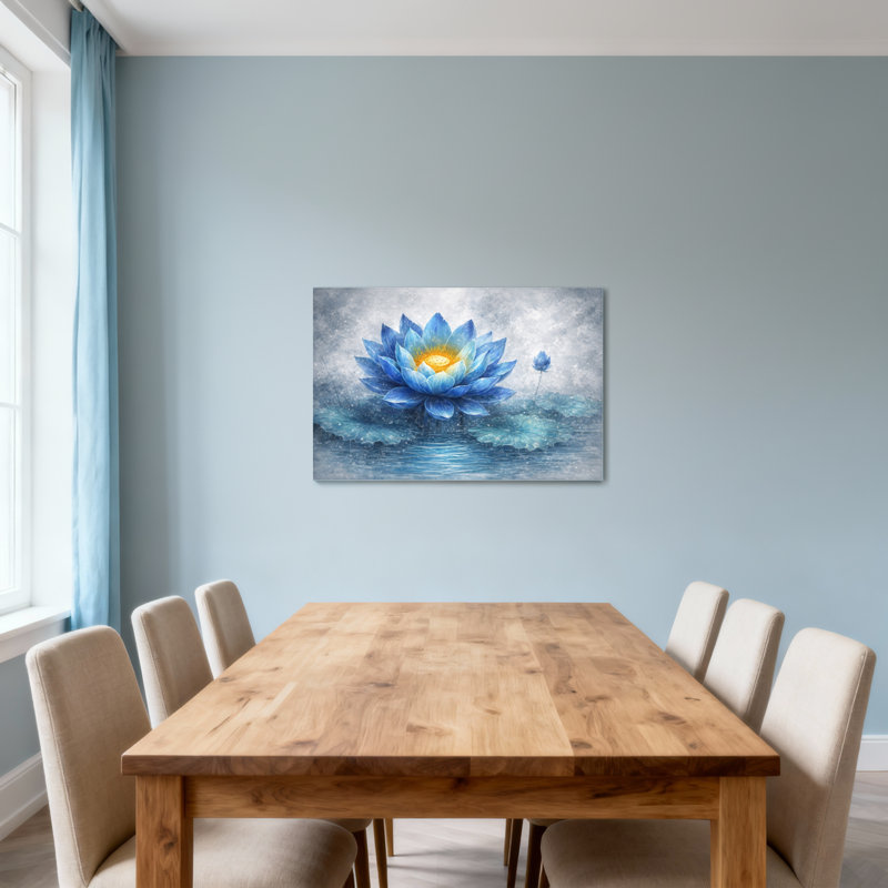 Plantes et fleurs, fleur de lotus bleue, reflet de l'eau, fond de ciel, H 24 po x l 36 po