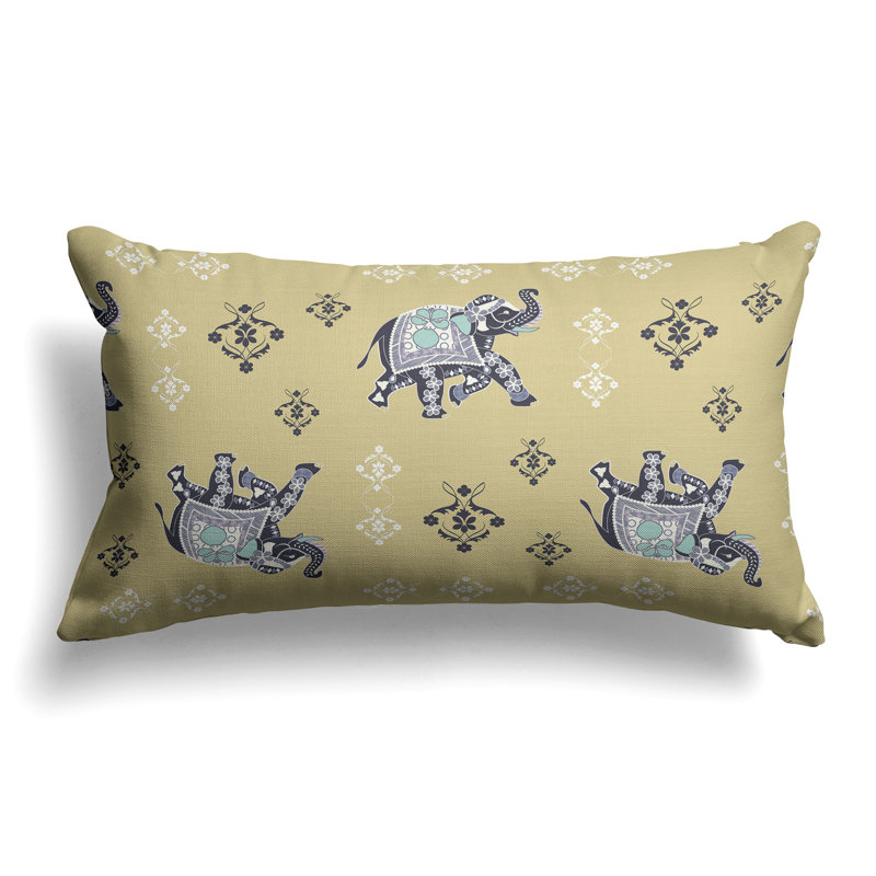 MughalElephant  Rectangular Throw Pillow, Blue/Yellow