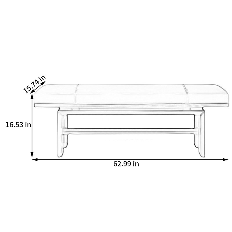 Banc rembourré en microfibre Fresnay, Blanc cassé, H 16,53 po x l 62,99 po x P 15,74 po