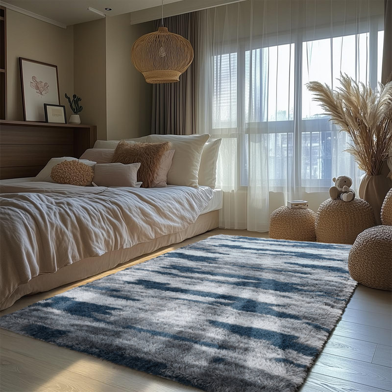 Tapis à poils longs moelleux et moderne à motif abstrait moderne, Rectangle 4pi x 6 pi