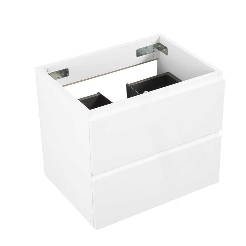 Meuble-lavabo mural SANS lavabo, couleur blanche, avec deux tiroirs, pré-assemblé, Blanc, Blanc