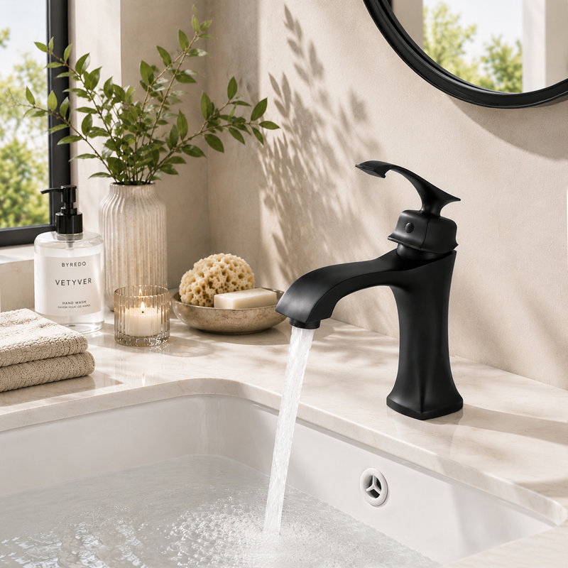 Robinet de lavabo de salle de bain à un trou, robinet de salle de bain à poignée simple avec aérateur intégré
