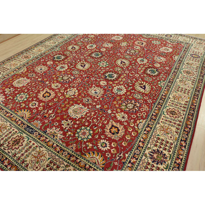Tapis traditionnel rétro en laine rouge noué à la main 10 pi 2 po x 12 pi 8 po