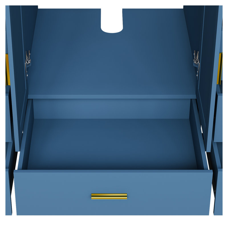 Meuble-lavabo de salle de bain de 122 cm (48 po) avec portes à fermeture amortie et 9 tiroirs, de couleur bleue.