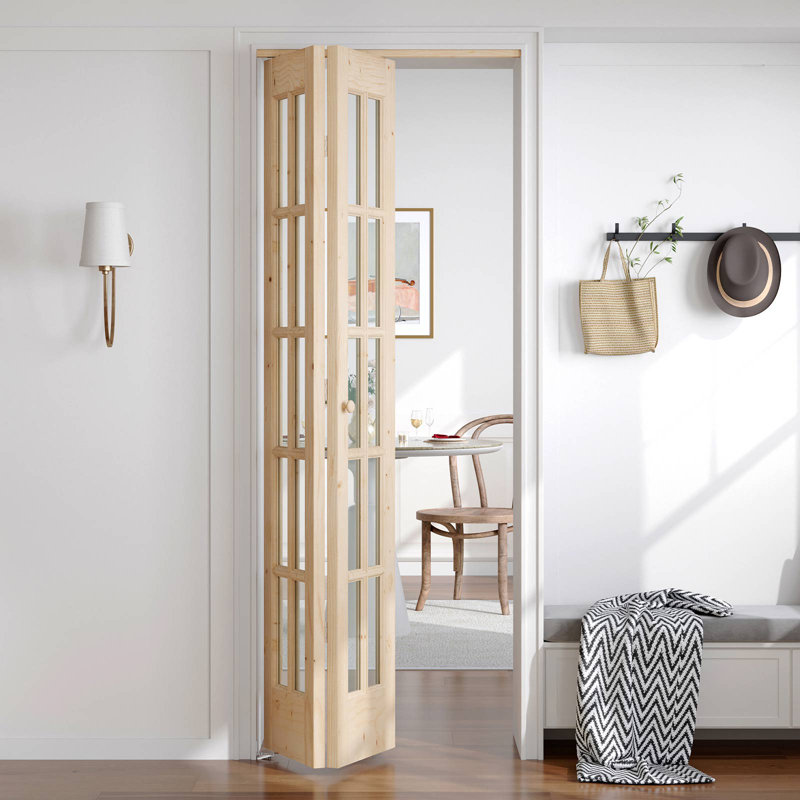 Porte pliante en verre et en bois massif avec quincaillerie d'installation, 28 po x 80 po