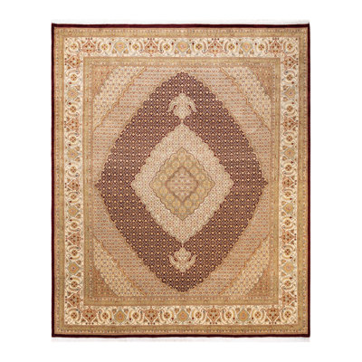 Tapis rouge / beige / ivoire noué à la main de conception unique 8 pi 2 po x 9 pi 10 po Hayner