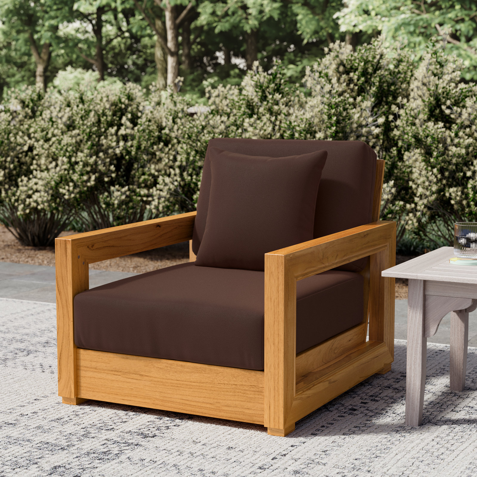 Melrose Teak Outdoor Lounge Chair, Dark Brown