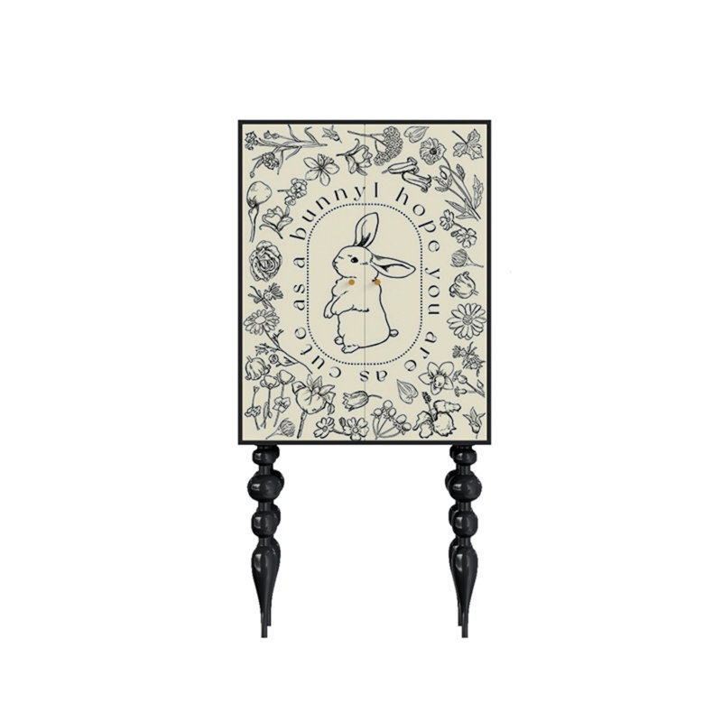 Armoire moderne à double porte minimaliste, Noir / blanc ivoire