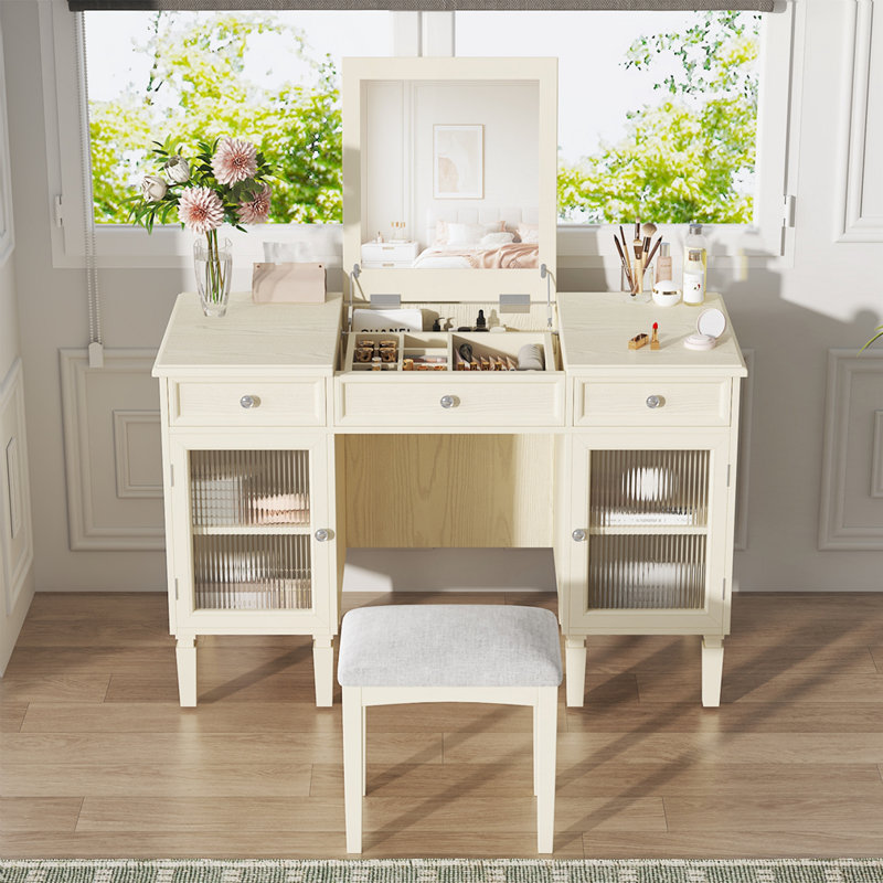 2-in-1 Vanity Desk with Flip-Top Mirror