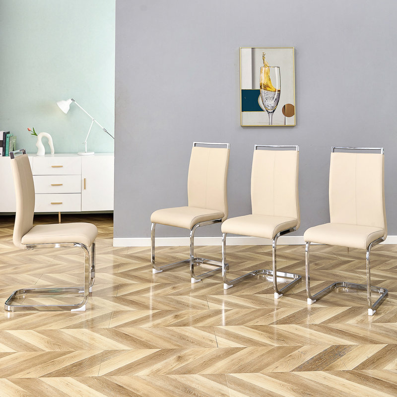 Chaise de salle à manger, chaise d'appoint rembourrée à haut dossier en cuir de polyuréthane avec pieds en métal en forme de C