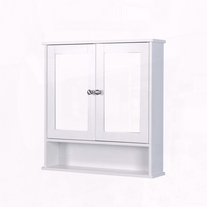 White Wall Mounted Bathroom Cabinet With 2 Mirror Doors And Adjustable Shelf