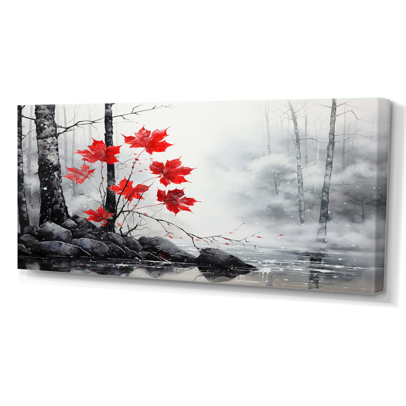 Bianchina, forêt monochrome rouge minimaliste II - forêt, art mural, Toile tendue, H 28 po x l 60 po x P 1,5 po