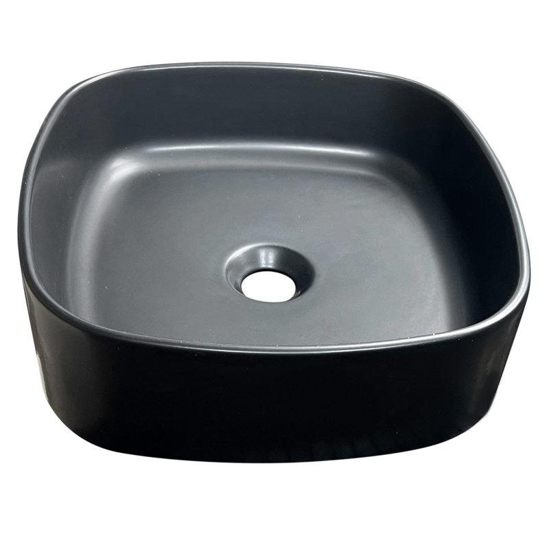 Regatta Poured Square Vessel Bathroom Sink, Matte Black