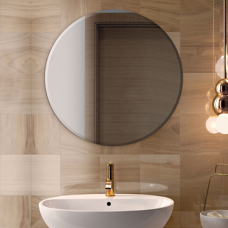 36" Round Frameless Beveled Wall Mirror