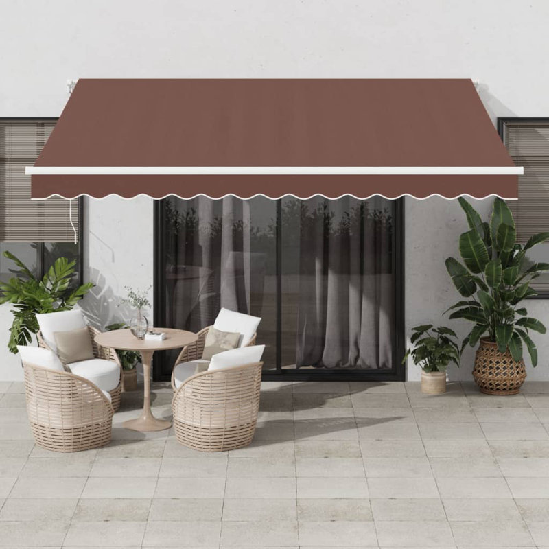 Manual Retractable Awning With LED, 400cm W x 350cm D, Brown/White