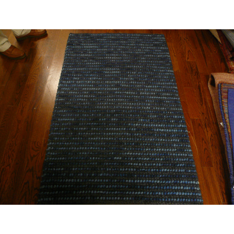 Tapis rayé bleu foncé tissé à la main Ferrera, Tapis de couloir 2 pi 6 po x 12 pi