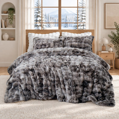 Ensemble de couette en fausse fourrure douce avec taies d'oreiller, chaleur épaisse et confort réversible en sherpa