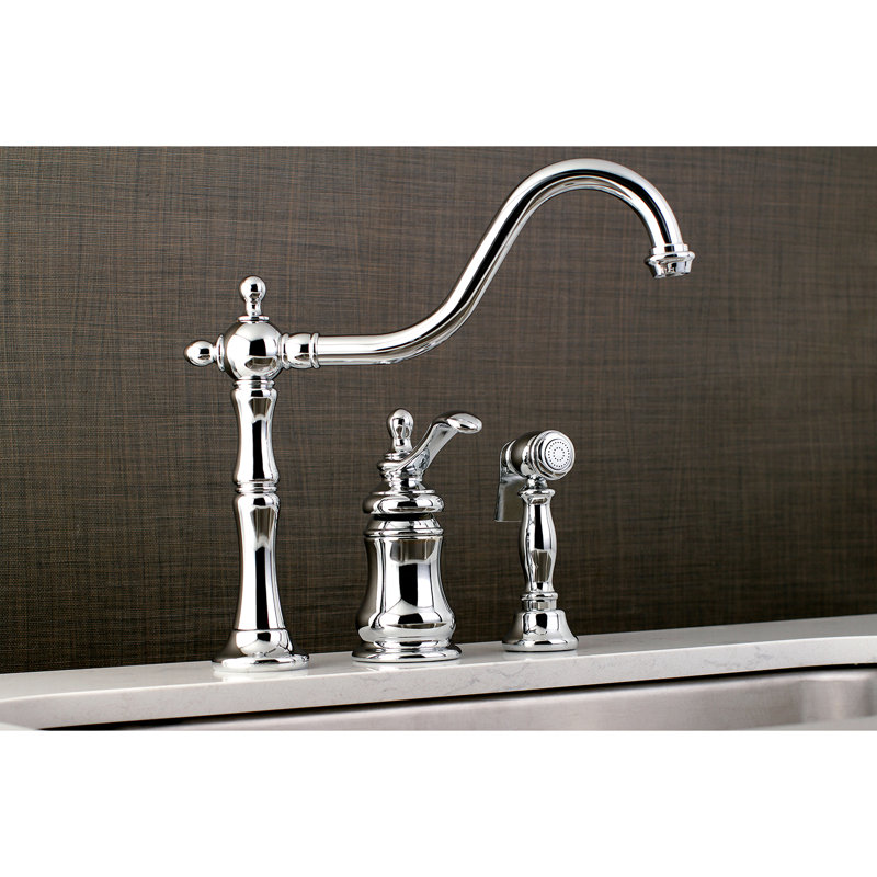 Kingston Brass Templeton Single-Handle 3-Hole Widespread Kitchen Faucet with Brass Sprayer, Polished Chrome