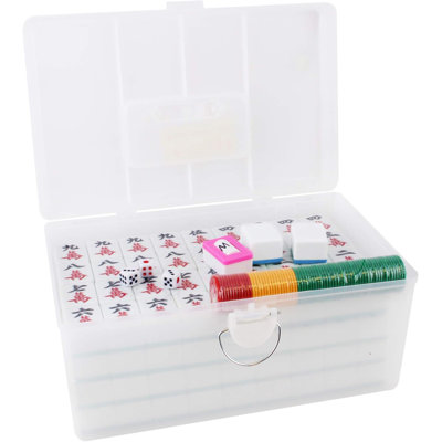 USAMJTABLE Complete Chinese Filipino Mahjong Set, 144 Blue Tiles, Dice, Chips, Wind Indicator, English Instructions