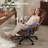 Big and Tall Reclining Office Chair with Footrest, Ergonomic Executive Leather Computer Desk Chair with Adjustable Height, 400lbs Capacity, Heavy Duty Swivel Chair with Thick Cushioned Armrests, Brown-1960068040