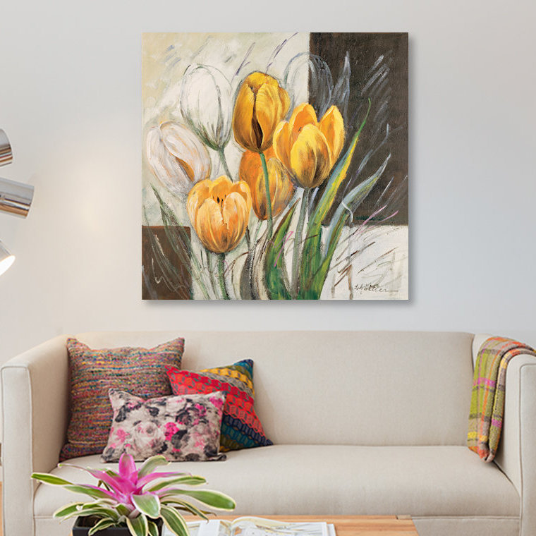 « yellow tulipes », impression sur toile, H 37 po x l 37 po x P 1,5 po, Toile tendue, Pas de tapis